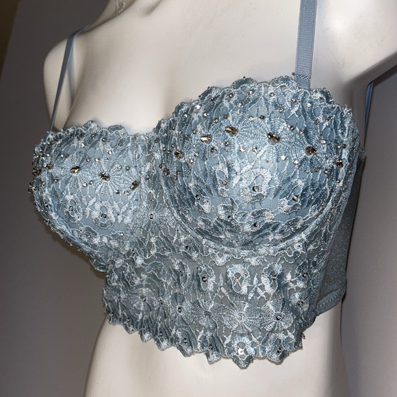 NWT Windsor- Light Blue Sparkle Rhinestone Bustier Corset Longline Bra Top, Sz L - Picture 6 of 15